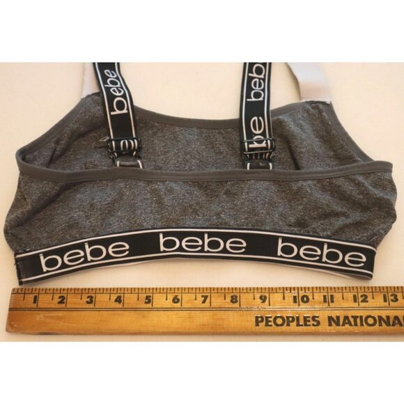 Bebe Gray Sports Bra XL Logo Strap Wireless Racerback Activewear Comfort - Picture 5 of 5